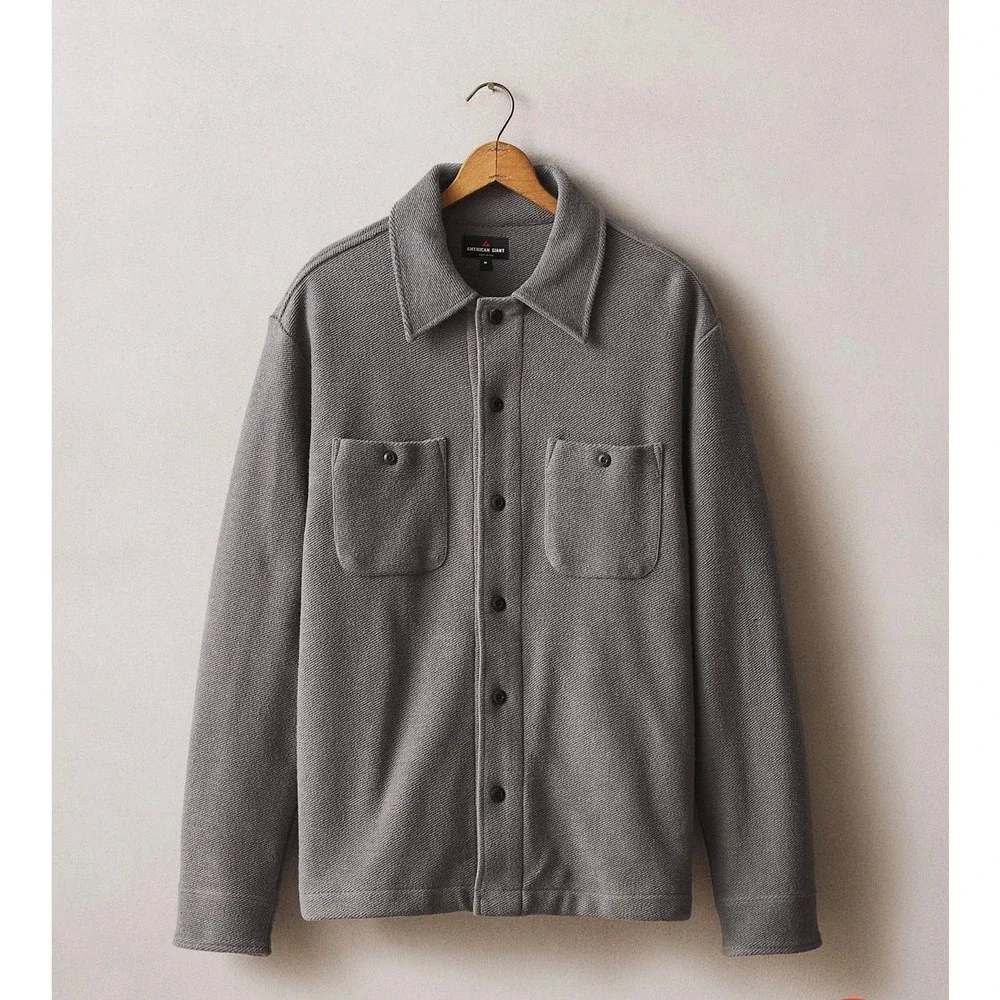 NWOT American Giant Mens French Terry‎ Twill Shacket L Gray Button Up Outdoors